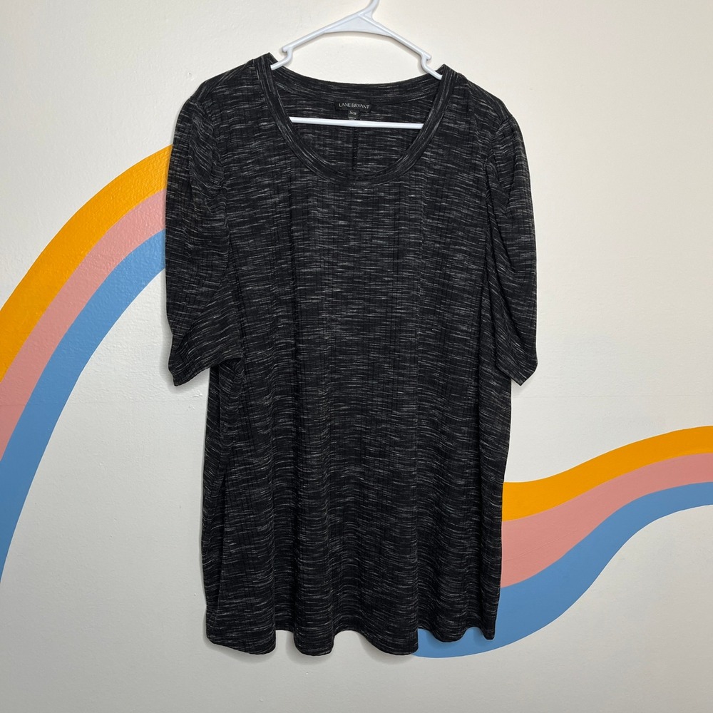 Lane‎ Bryant Black White Space Dye Puff Sleeve Scoop Neck Ribbed Top Plus 26/28